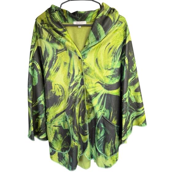 Jess & Jane Cape Jacket Green Button Front 2XL XXL Abstract Artsy Fairygrunge - Picture 1 of 7